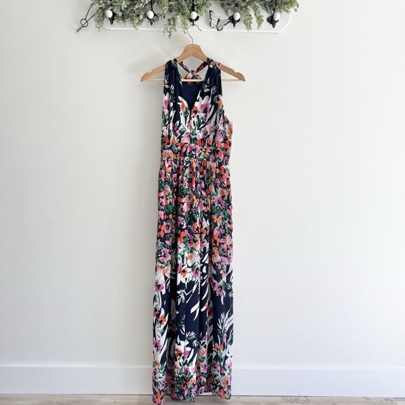 Eliza J Chiffon Halter Floral Maxi Dress Size 4 9-8030 - Picture 1 of 5